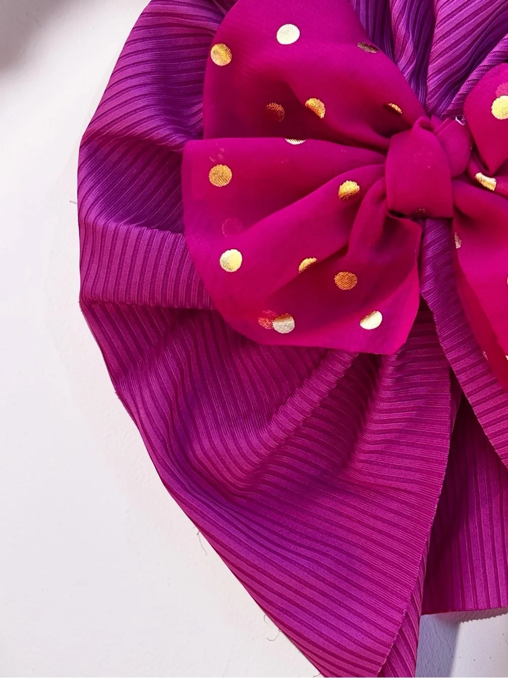 Magenta Pink Ribbed Baby Turban Gold Polka Dot Bow Headband